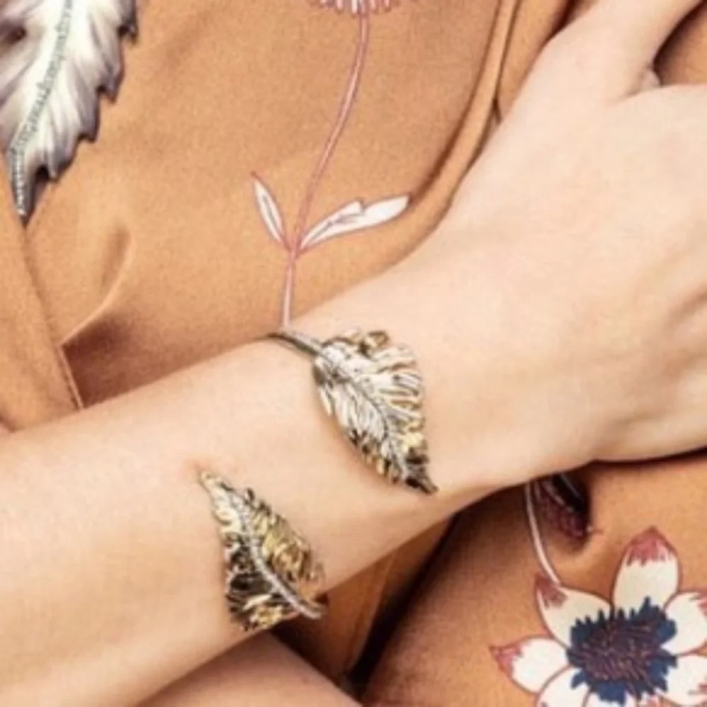 ALEXIS BITTAR • NEW Golden Swarovski Crystal Georgian Feather Bypass Bracelet